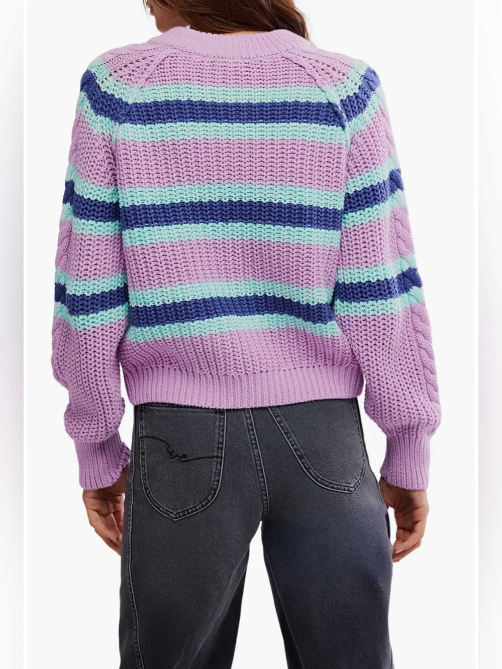 NEW FREE PEOPLE women's frankie cable striped pullover in Lilac combo XS